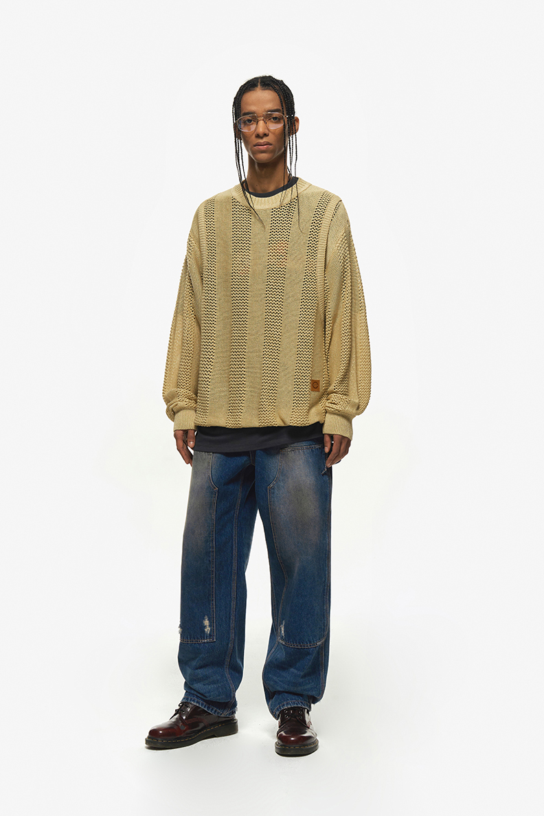 Oversized layered knit pullover_Yellow