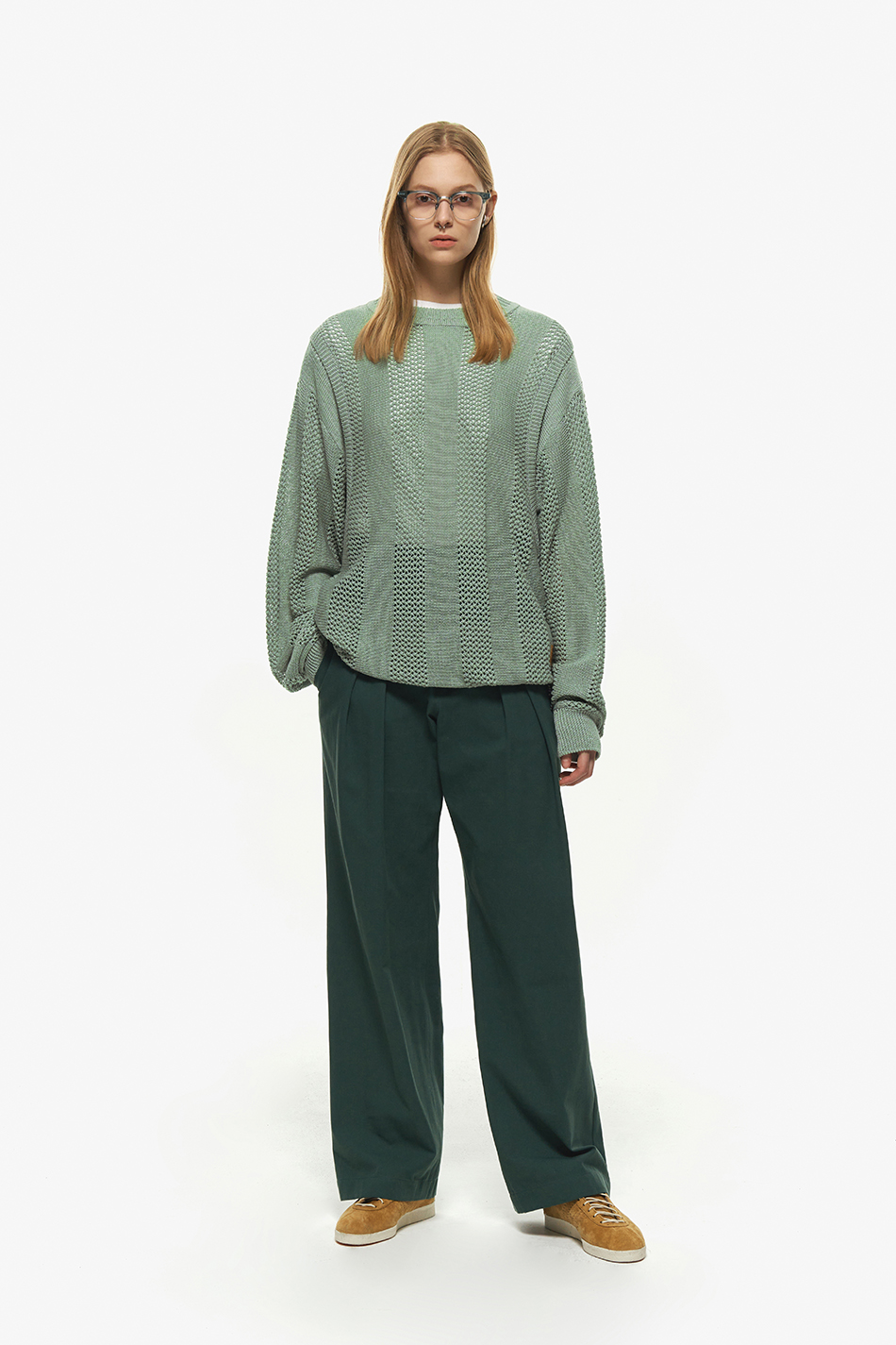 Oversized layered knit pullover_Greyish Khaki