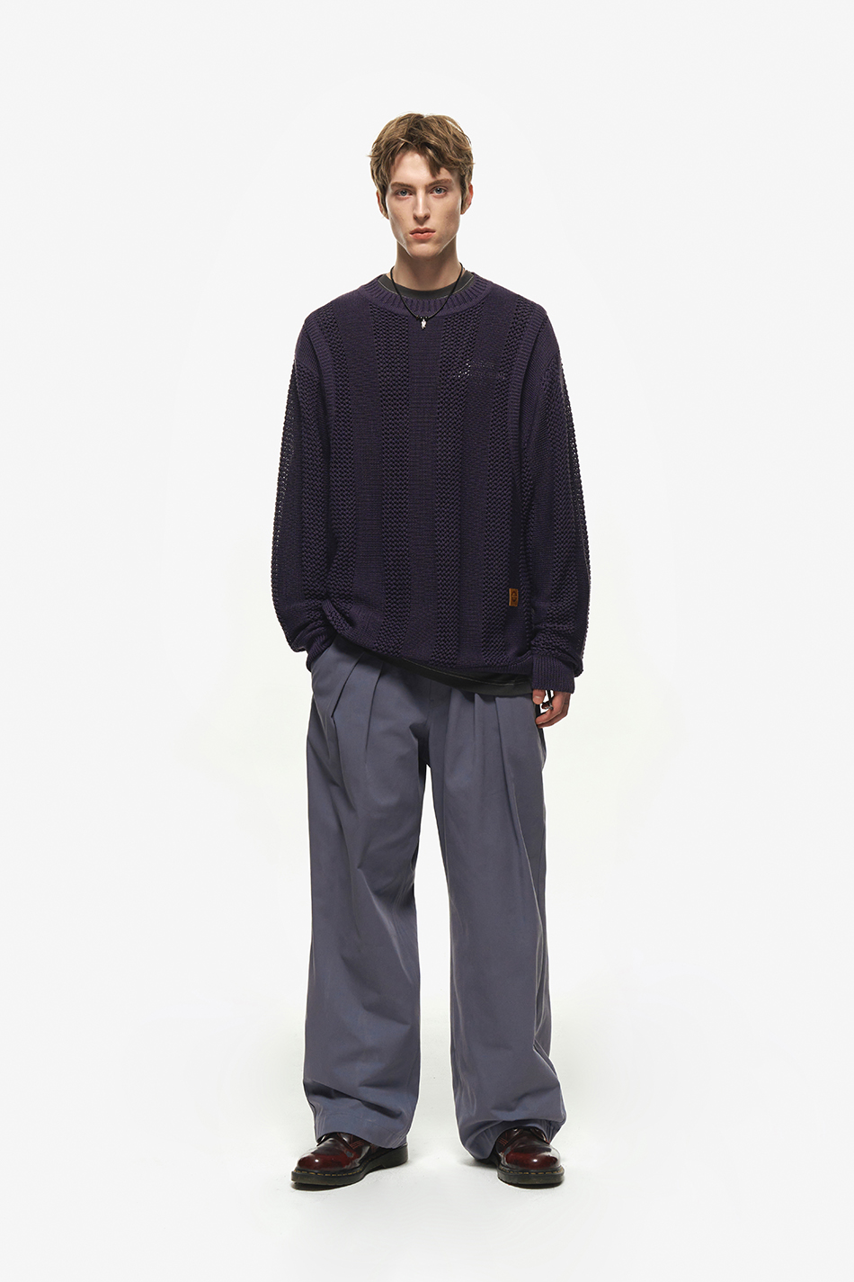 Oversized layered knit pullover_Purple